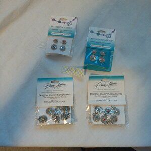 Pure Allure Designer Metal Castings Swarovski Crystals Earring Post Lot of 4 Vtg